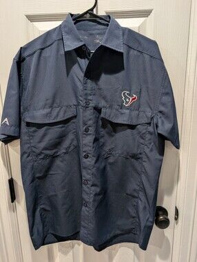 Aqua Men’s Short-Sleeve Button-Down Shirt - Navy with Red & White Logo